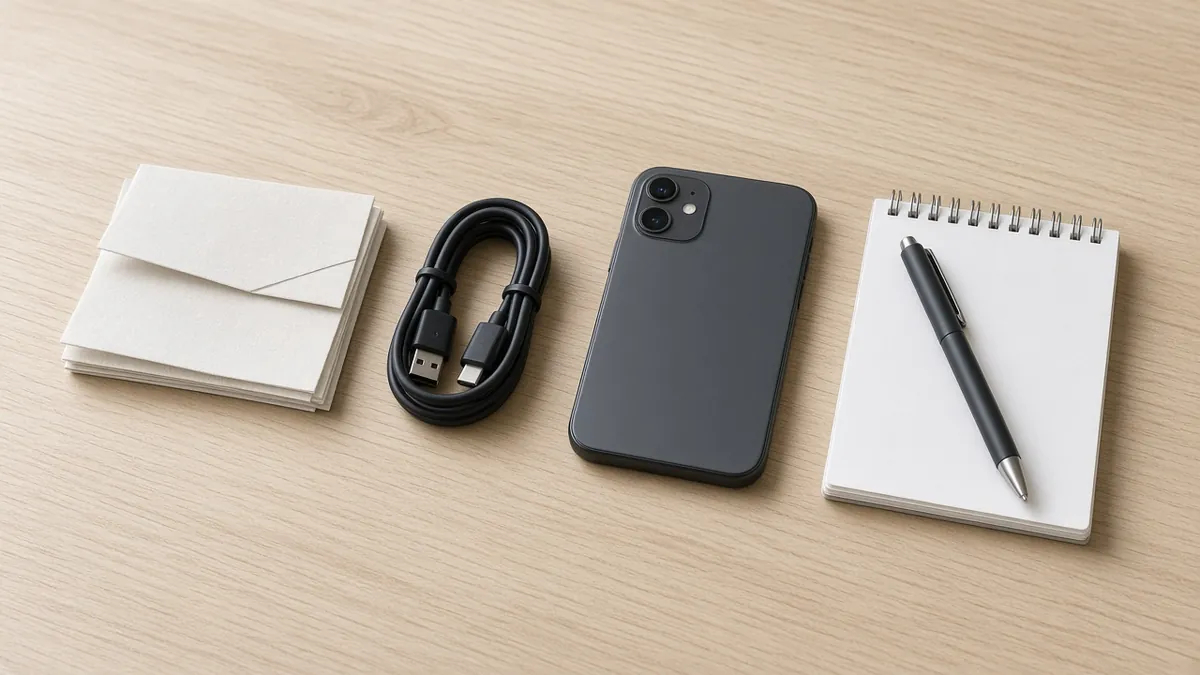 Paper QR sheet, cable, phone and notepad representing common eSIM install methods