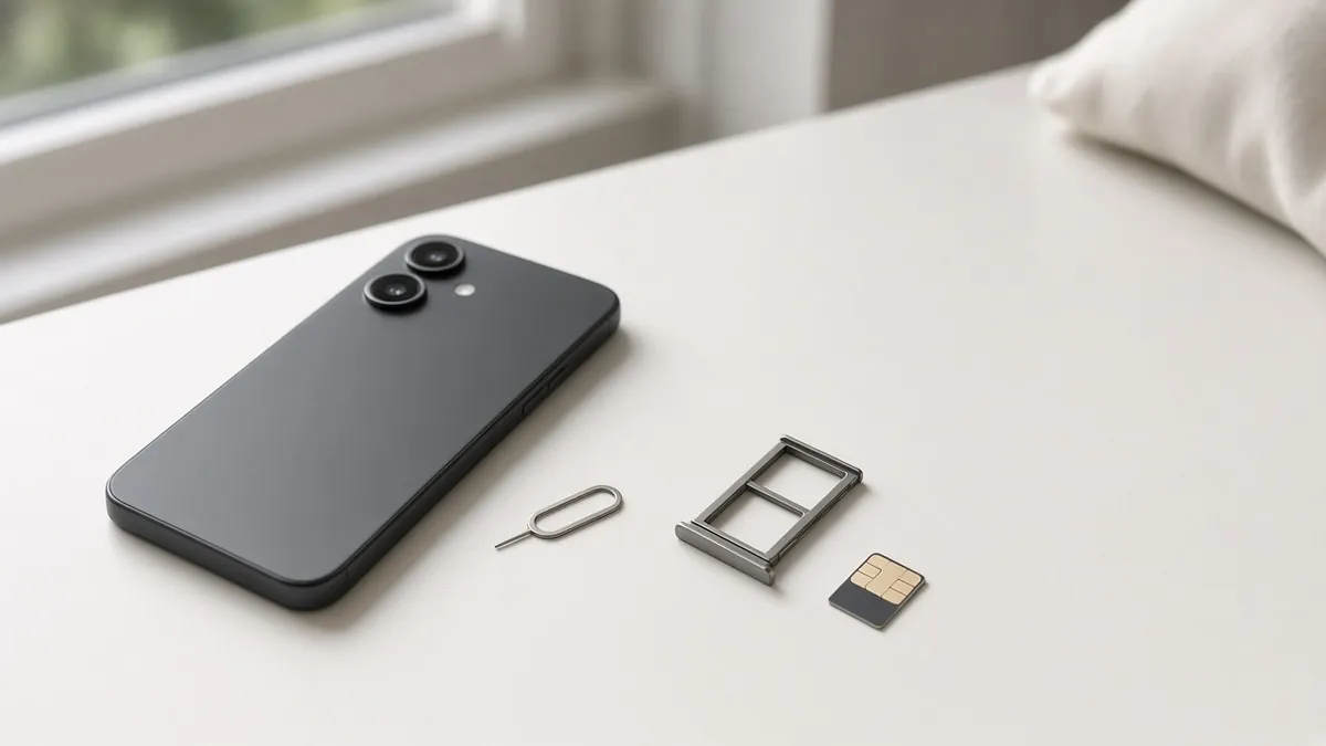 Phone case and SIM tools illustrating the difference between pausing and removing an eSIM